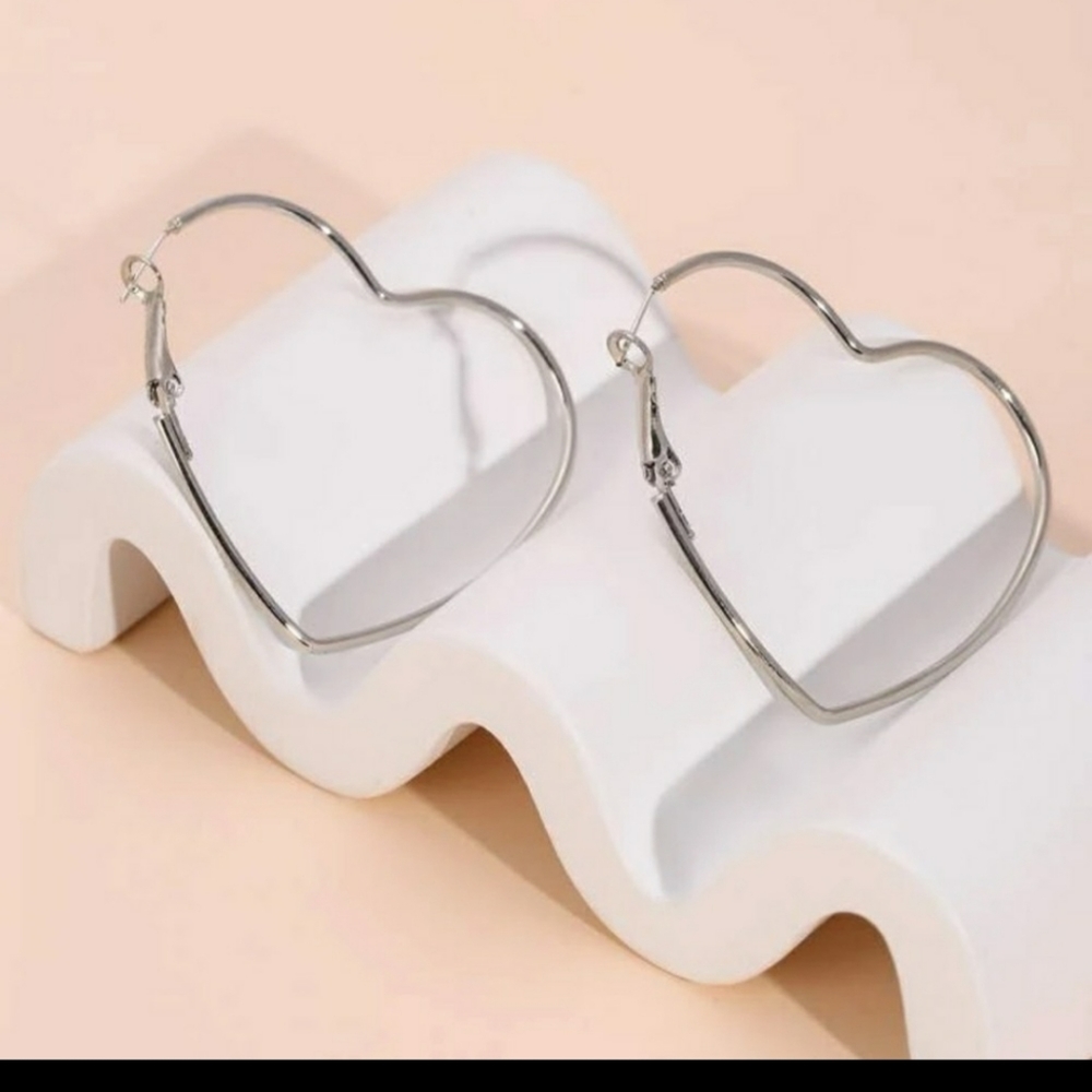 Silver Heart Hoop Earrings